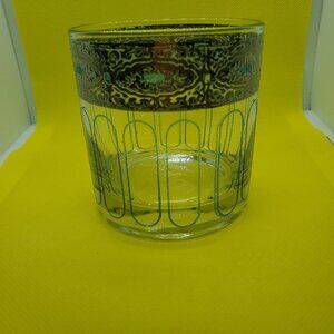 Vintage Mid Century Culver Sorrento Old Fashioned Glasses Silver Blue Whiskey